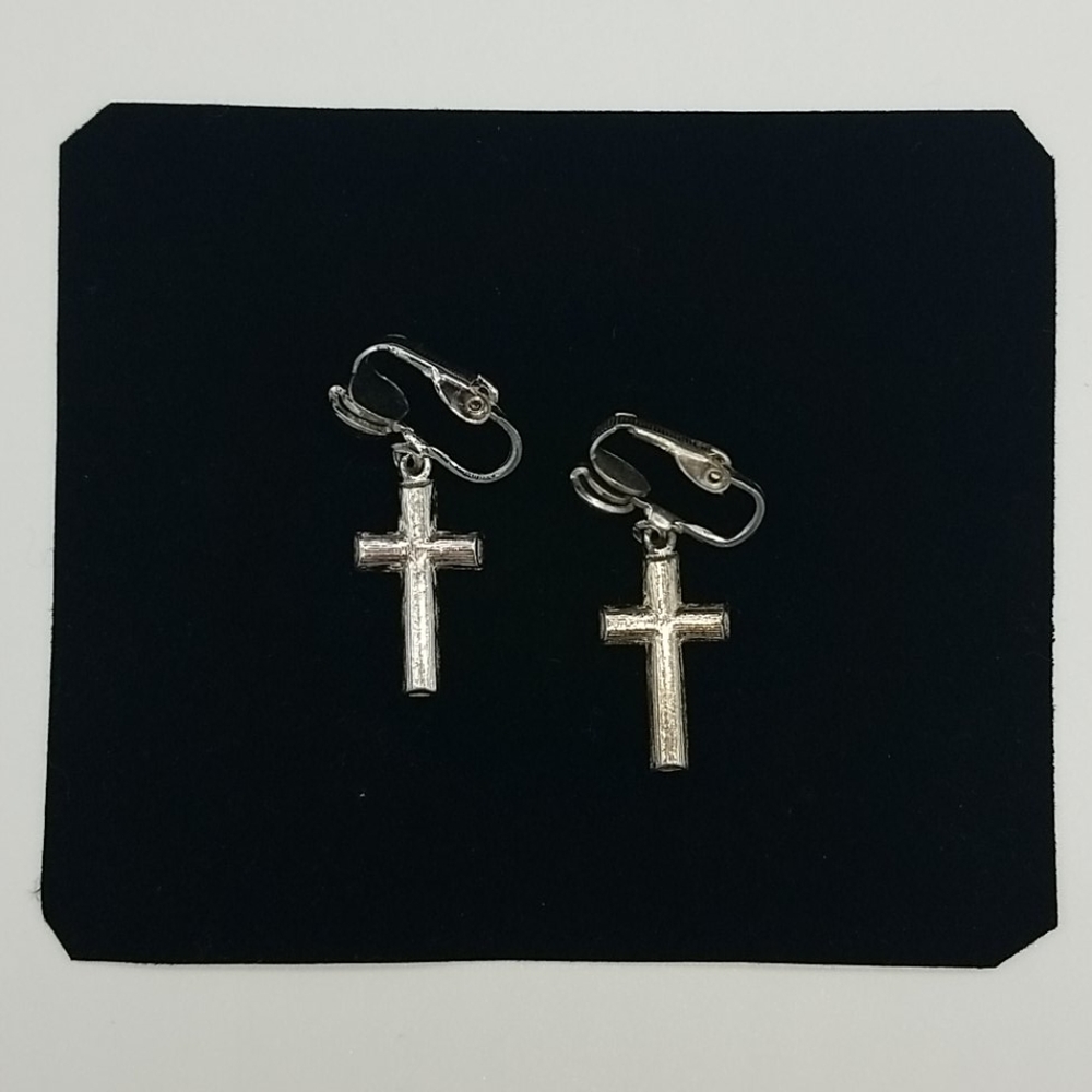 Vintage Rhinestone Cross Clip On Earrings - Picture 2 of 3